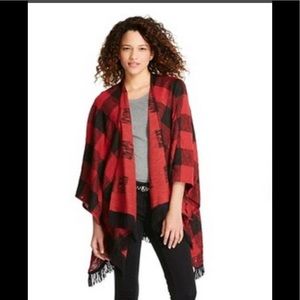 Mossimo Plaid Poncho with Fringe S/M